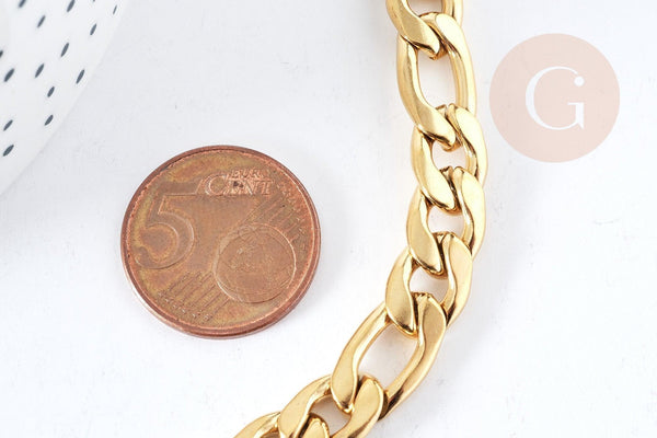 Bracelet Gourmette très grosse maille acier 304 inoxydable doré 14k-21mm, x1 (G8712)