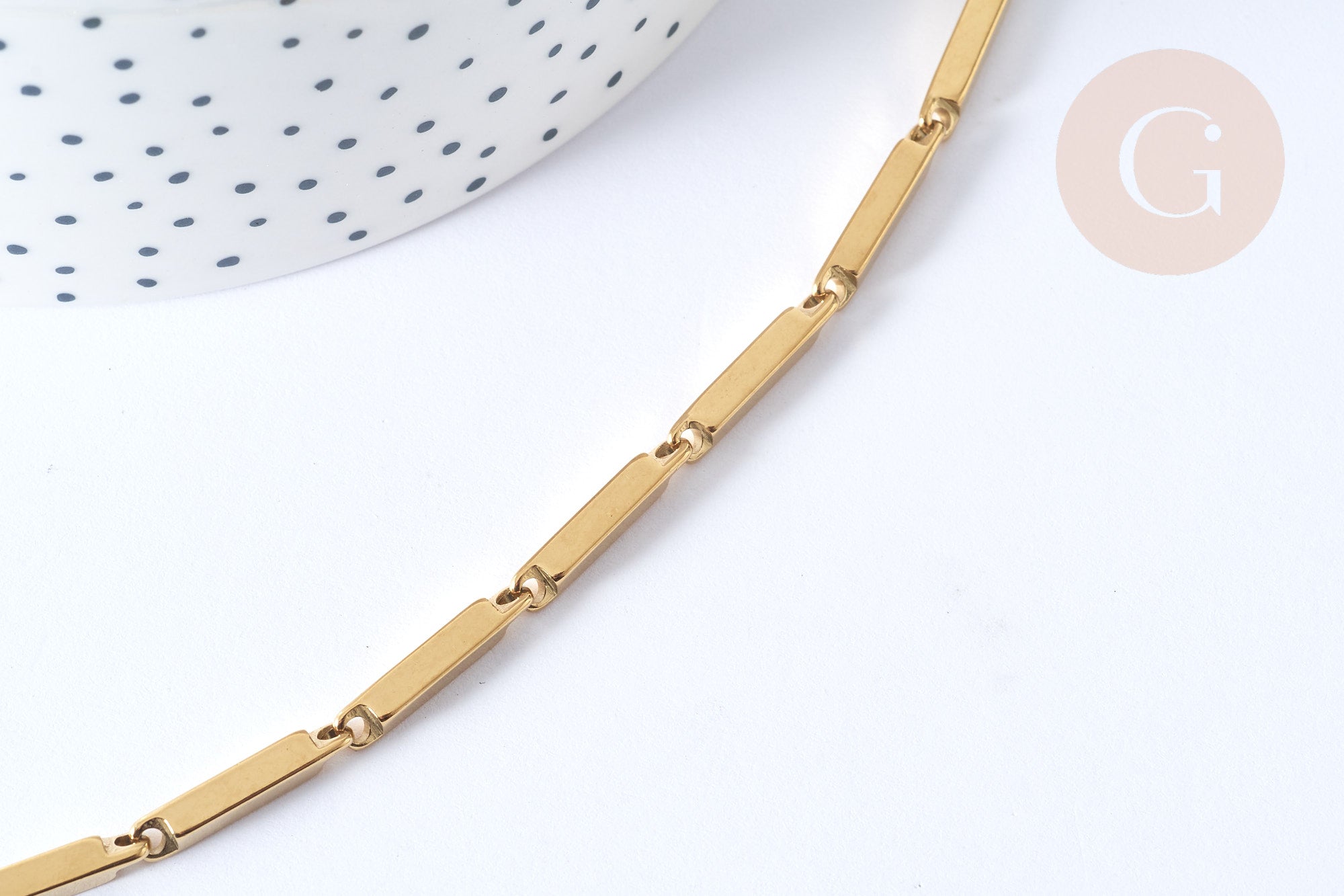 Bracelet Rectangle lisse acier 304 inoxydable doré IP, 21,5cm, sans nickel, x1 (G7825)
