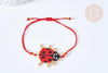 Bracelet Réglable coccinelle 28cm cordon rouge nylon perles rocailles tissées , bijou chance à offrir, bracelet amitié, x1 (G7685)