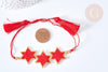 Bracelet Réglable étoiles 28cm cordon rouge nylon perles rocailles tissées , bijou chance à offrir, bracelet amitié, x1 (G7686)