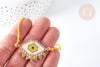 Bracelet Réglable losange mauvais œil jaune et or cordon nylon perles rocailles tissées 28cm, x1 (G7683)