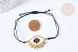 Bracelet Réglable losange mauvais œil noir et or 28cm cordon nylon perles rocailles tissées , bijou chance à offrir, bracelet amitié, x1 (G7678)