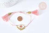 Bracelet Réglable losange mauvais œil rose et or 28cm cordon nylon perles rocailles tissées , bijou chance à offrir, bracelet amitié, x1 (G7681)