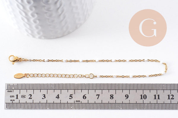 Bracelet acier 304 inoxydable doré 14k résine blanche 1.5mm-20.5cm, x1 (G10229)