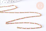 Bracelet ou collier acier doré 14k résine rose 1.5mm,20.5cm, x1 (G3602)