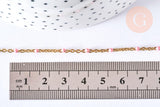 Bracelet ou collier acier doré 14k résine rose 1.5mm,20.5cm, x1 (G3602)