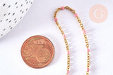 Bracelet ou collier acier doré 14k résine rose 1.5mm,20.5cm, x1 (G3602)