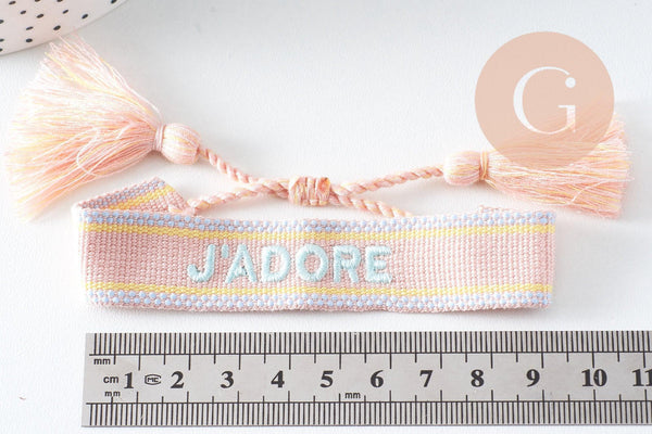 Bracelet brodé J'ADORE HOPE EFJF, x1 (G7649)