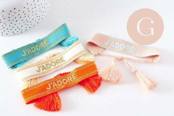 Bracelet brodé J'ADORE HOPE EFJF, x1 (G7649)