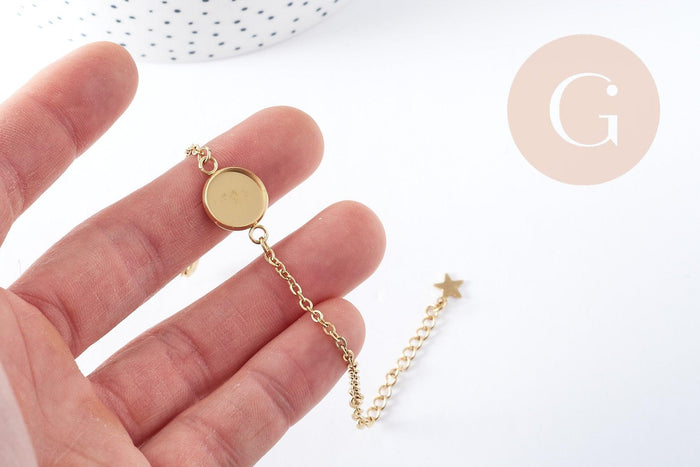 Bracelet complet cabochon rond 12mm acier 304 inoxydable doré 15.9cm x1 (G8885)