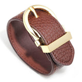 Bracelet cuir marron réglable boucle dorée 25.5mm, x1 (G8494)