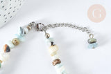 Bracelet de cheville perles amazonite naturelle laiton et acier inoxydable platine 21.5cm, x1 (G7792)
