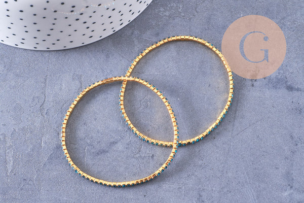 Bracelet élastique laiton doré strass bleu 50mm, x1 (G3960)