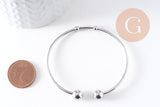 Bracelet jonc ouvert finition boule 4mm acier 304 inoxydable platine 50~65mm, x1 (G10314)
