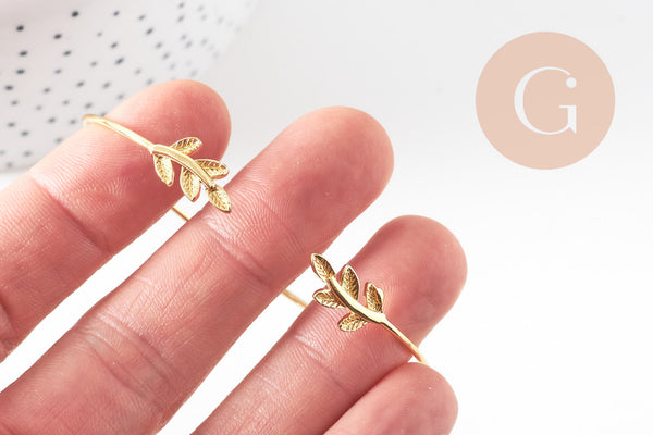 Bracelet jonc ouvert réglable 16k feuille 63mm, x1 (G2199)