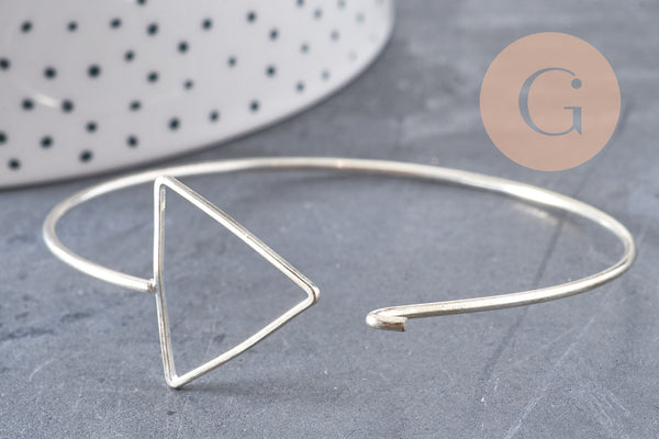 Bracelet jonc réglable triangle laiton argenté 60mm, x1 (G1812)