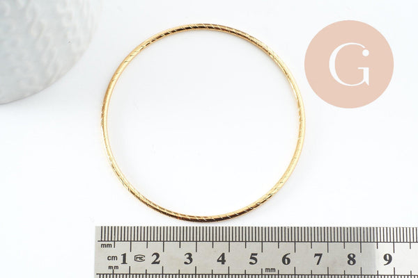 Bracelet jonc strié acier inoxydable doré 14k 60mm, bracelet résistant à l'eau, sans nickel, x1 (G9508)