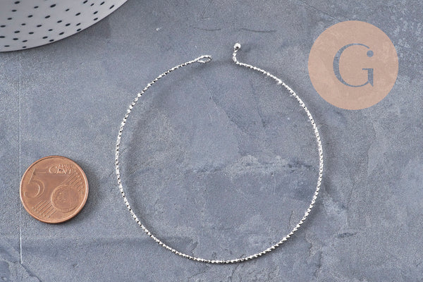 Bracelet jonc texturé rond 1mm acier 304 inoxydable platine 60mm, x1 (G10988)