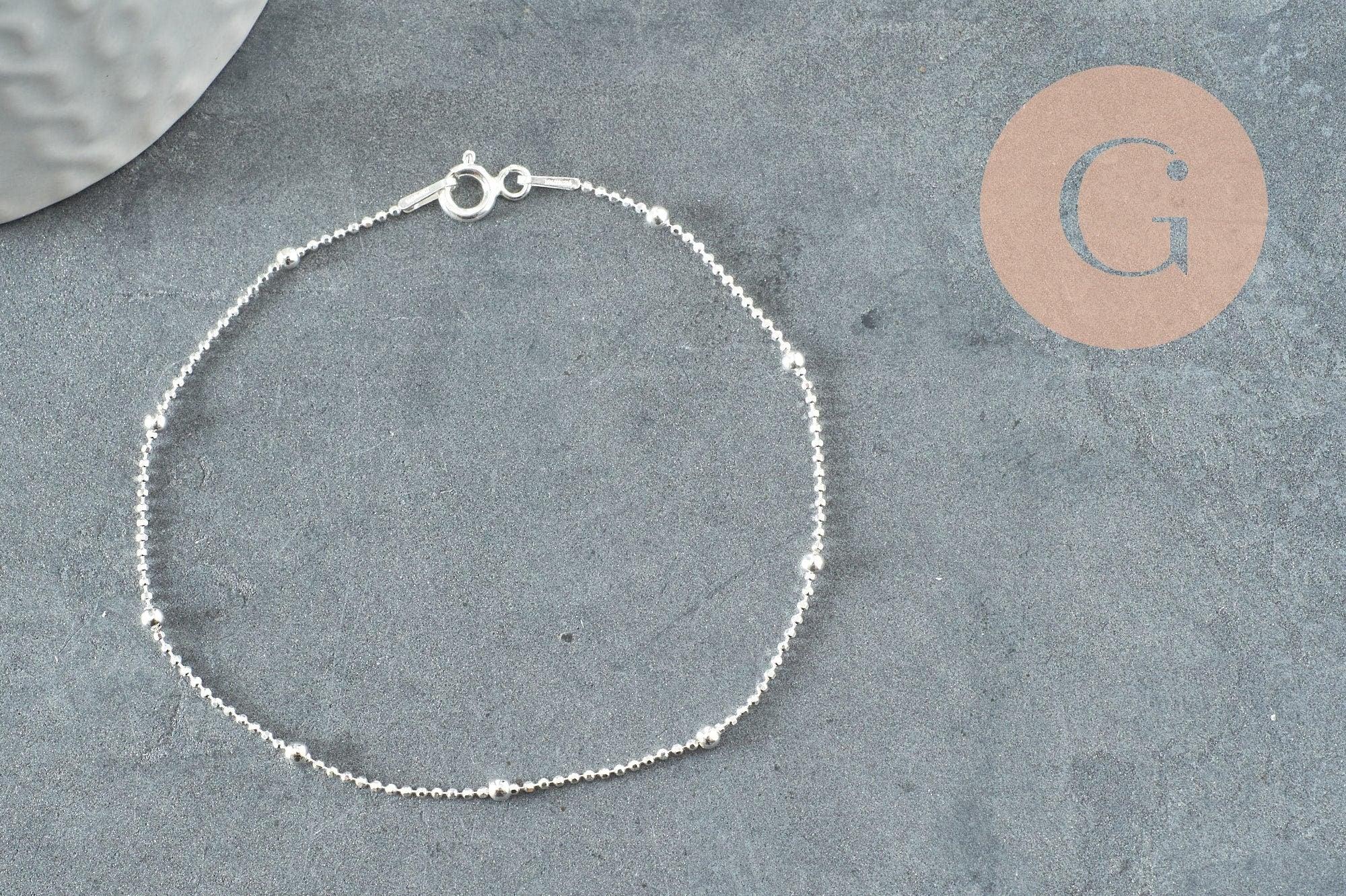 Bracelet maille boule fine argent 925 massif 17.7cm, x1 (G9431)