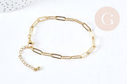 Rectangular mesh paperclip bracelet in 14k gold-plated 304 stainless steel, 19cm, x1 (G8715)
