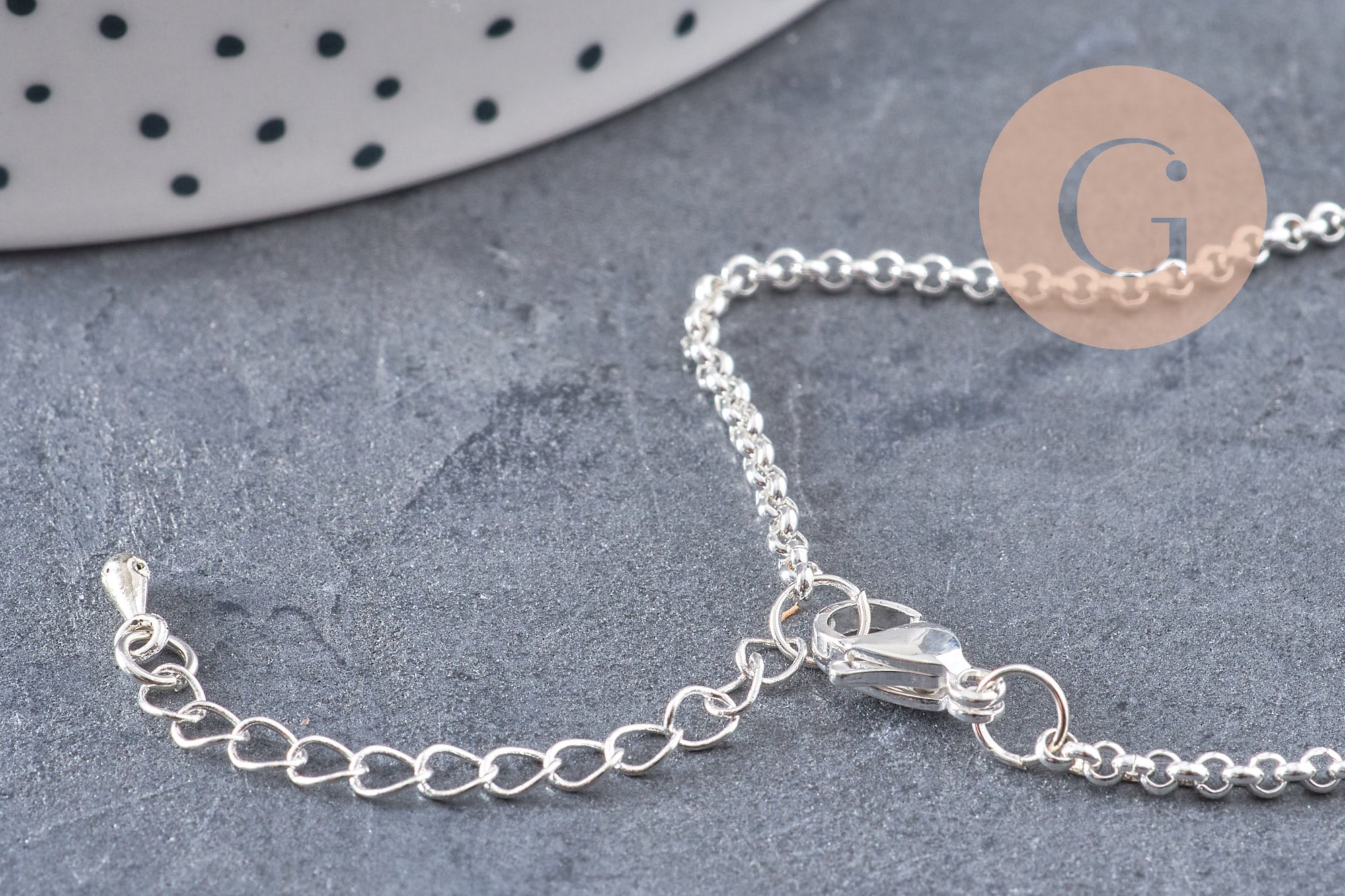 Bracelet maille rolo acier inoxydable argenté 16.5cm, x1 (G10914)