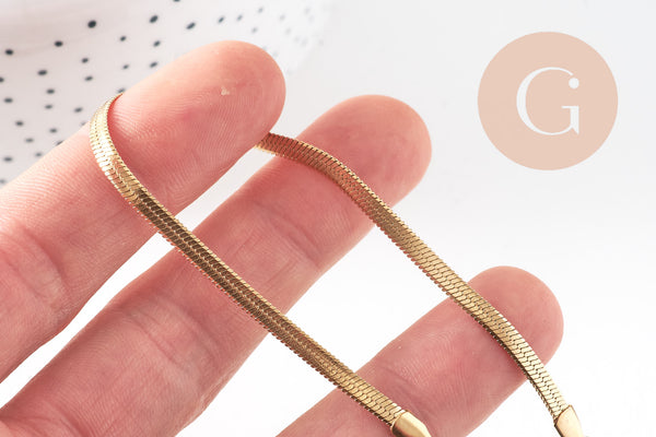 Bracelet maille serpent acier 304 inoxydable doré 14k inoxydable IP 18cm, x1 (G3926)
