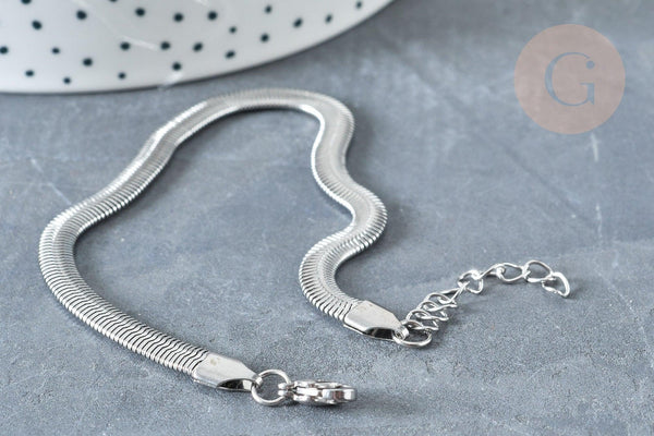 Bracelet maille serpent acier inoxydable platine, x1 (G8178)