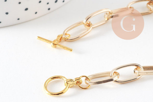 Bracelet maille trombone aluminium doré, bracelet doré à gros maillons, 18.3cm, x1 (G4933)
