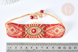 Bracelet manchette Réglable oeil protecteur cordon nylon perles rocailles tissées rouge 28cm, bijou chance à offrir, bracelet amitié, x1 (G7635)