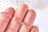 Bracelet ou collier acier doré 14k résine lilas 1.5mm-20.5cm, x1 (G3598)
