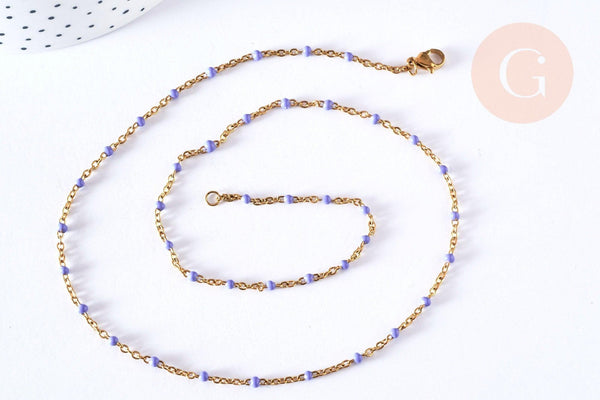 Bracelet ou collier acier doré 14k résine lilas 1.5mm-20.5cm, x1 (G3598)