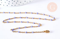 Bracelet ou collier acier doré 14k résine lilas 1.5mm-20.5cm, x1 (G3598)