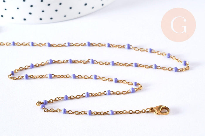 Bracelet ou collier acier doré 14k résine lilas 1.5mm-20.5cm, x1 (G3598)