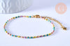 Bracelet ou collier acier doré 14k résine multicolore,chaine dorée, bracelet chaîne fine,2-3mm,19cm, x1 G3774