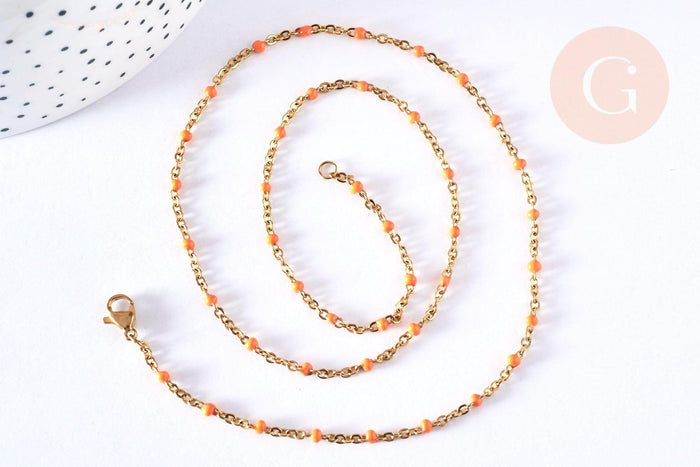 Bracelet ou collier acier doré 14k résine orange 1.5mm-20.5cm, x1 (G3709)
