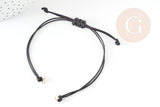 Bracelet réglable cordon ciré noir or acier 304 inoxydable 13-14cm, x1 (G9267)