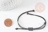 Bracelet réglable cordon ciré noir or acier 304 inoxydable 13-14cm, x1 (G9267)