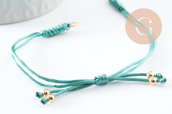 Bracelet réglable cordon polyester laiton & acier 304 doré 18K 24.5cm, x1 (G9575)