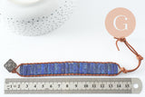 Bracelet réglable lapis lazulis naturel cuir 23-28cm, bracelet pierre naturelle energie positive, bracelet lithothérapie, x1 (G9976)