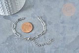 Bracelet réglable maille trombone fantaisie platine acier 304 inoxydable 14.5cm, x1 (G7885)