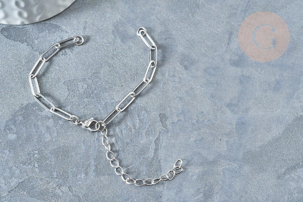 Bracelet réglable maille trombone fantaisie platine acier 304 inoxydable 14.5cm, x1 (G7885)