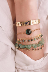 Bracelet réglable perles tourmaline laiton doré 19cm, x1 (G6978)