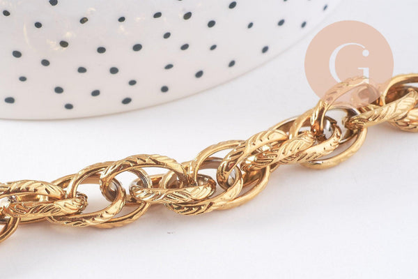 Bracelet très grosse maille acier 304 inoxydable doré IP 14k 20.5cm, x1 (G4197)