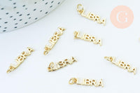 Breloque Balance laiton doré 18k,sans nickel,création bijoux astrologique, pendentif horoscope,17.5mm, x1 (G6045)