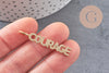 Breloque COURAGE laiton doré 18k cristal 40mm,Pendentif zircon pour création bijoux DIY, x1 (G6359)