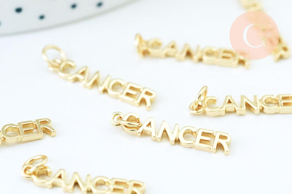 Breloque Cancer laiton doré 18k,sans nickel ,pendentif horoscope,22.5mm, x1 (G6042)