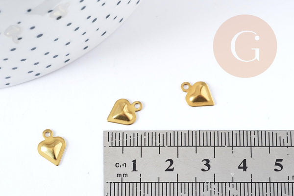 Breloque Cœur laiton brut 10mm, x5 (G8769)