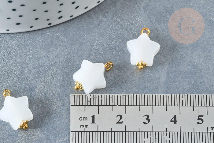 Breloque Etoile Jade blanc naturel laiton doré 17mm, x1 G7901