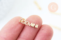 Breloque Gémeaux laiton doré 18k ,sans nickel,création bijoux astrologique, pendentif horoscope,19mm, x1 (G6047)