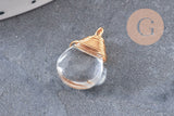 Breloque Goutte verre cuivre doré couleur mixte 18,5mm, breloque goutte verre, x1 (G8034)